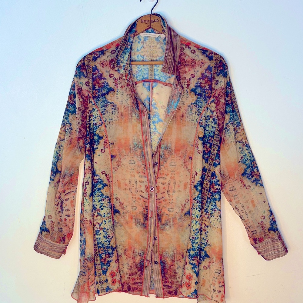 SOFT SURROUNDINGS Golden Tapestry Safra Shirt Sheer Tunic SZ M - Picture 9 of 10